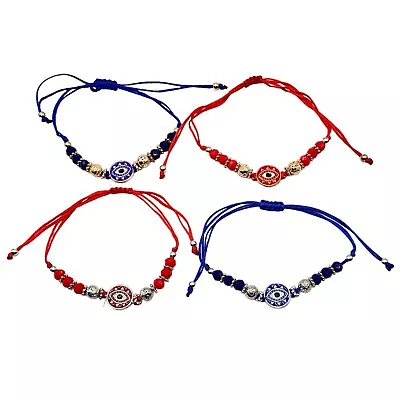 $4.98 • Buy Unique Protection Evil Eye Blue Red Beads And Cord Adjustable Stylish Bracelet