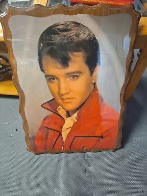 Large Vintage Elvis Presley Colored Picture On Lacquered Wood Frame 15”X 23” • $50