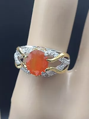 Victoria Wieck Sterling Silver Orange Fire Opal & White Zircon Filigree Ring • $54.95