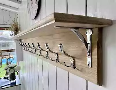 Coat Rack With Shelf Chrome Country Cottage Solid Oak Handmade Modern • £16