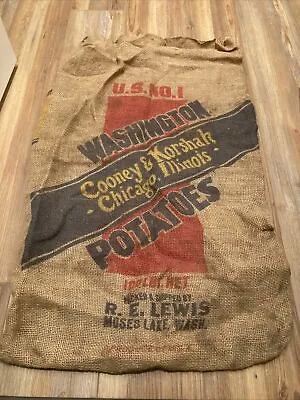 Vintage Burlap Potato Sack Lewis￼ Moses Lake Washington Cooney Korshah Chicago • $39.99