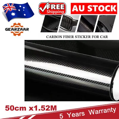 50cm X1.52M 6D Gloss Black Carbon Fibre Fiber Vinyl Car Wrap Air Release Film AU • $11.49
