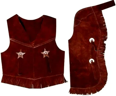 Western Saddle Horse Genuine Suede Leather Childs Toddler Chaps + Vest All Sizes • $44.40