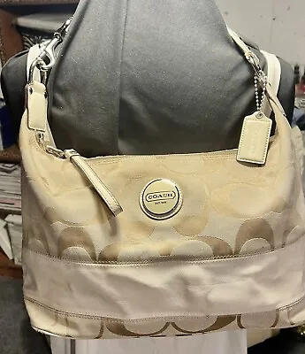 Coach E1182 -F17434 Purse Handbag Cream Beige Signature C Hobo Stripe Shoulder • $42