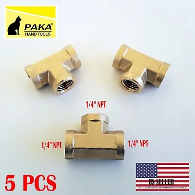 $15.89 • Buy 1/4 NPT Female Pipe Tee 3 Way Brass Fitting Fuel Air Water Oil Gas (5 PC)