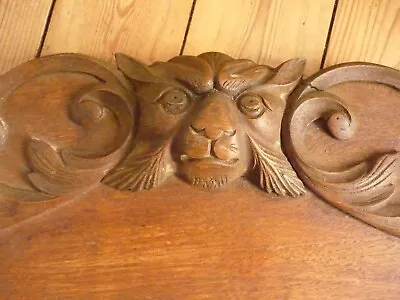 Antique French Wood Carved Oak Lion Head  Pediment Architectural • $189.90