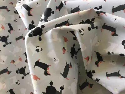 £2.75 • Buy 100% Cotton Poplin Fabric Dog Puppies Poodle Dachshund Sausage Westie Grey SALE 