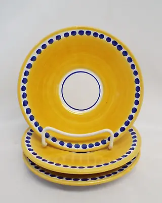 Vietri Italy CAMPAGNA RAM Yellow Saucer Set Of 3 MONTONE Blue Dots No Flat Cups • $45