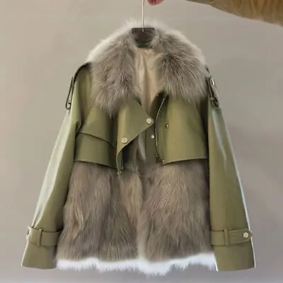Womens Korean Fashion Faux Fur Patchwork Jacket Buckle Strap Long Sleeves Coat • $133.72
