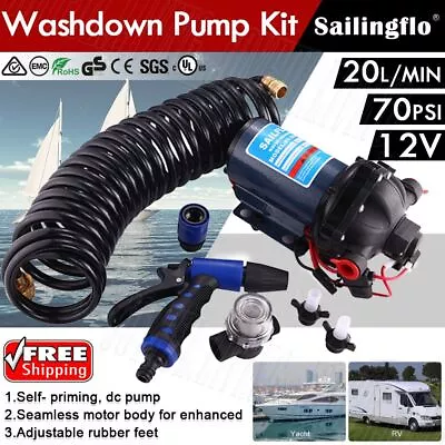$159.99 • Buy 12V Washdown Pump Kit 20L/MIN 70PSI High Pressure Wash-Down Deck Caravan Boat AU