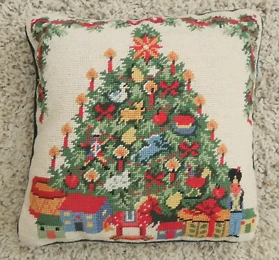 $24 • Buy Vintage Williamsburg Needlepoint Christmas Tree & Toys Pillow ~ 14  X 14 