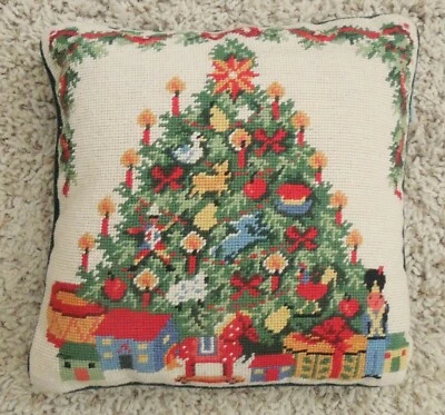 $24 • Buy Vintage Williamsburg Needlepoint Christmas Tree & Toys Pillow ~ 14  X 14 