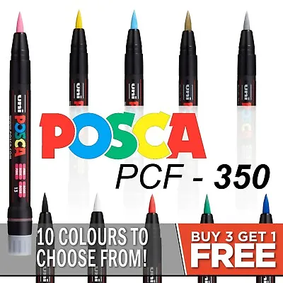 Uni Posca PCF-350 Paint Marker Art Pen - Brush Tipped Marker - Buy 4 Pay For 3 • £4.89