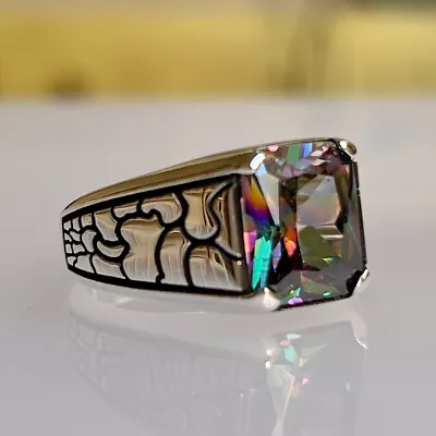 Solid 925 Sterling Silver Mystic Topaz Gemstone Handmade Gift Men's Ring Size • $39.99