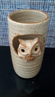 £8.75 • Buy Grayshott Pottery Vase Pen Pot With Cut Away & 3D Owl