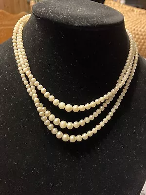 Vintage Evco 3 Strand Pearl Necklace 16” 15” & 14” • $9.99