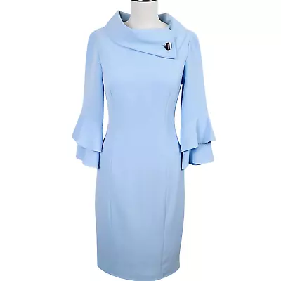 Tahari Arthur Lavine Dress 2 Blue Jackie O Style Tiered Sleeve Knee Length  • £48.25