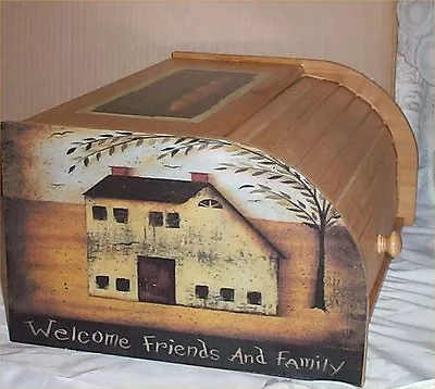 Primitive Bread Box Bamboo Wood Country Farm Kitchen Roll Top Lodge Decor  • $89.99