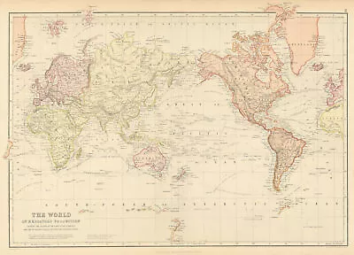 WORLD. Mercator's Projection. Ocean Currents & Shipping Routes. BLACKIE 1886 Map • $48.49