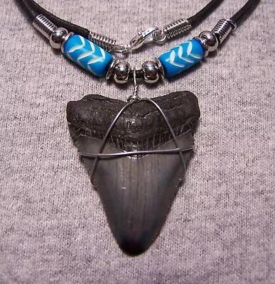 Megalodon Shark Tooth Necklace 1 5/8  Sharks Teeth Large Fossil Jaw Scuba Diver • $20