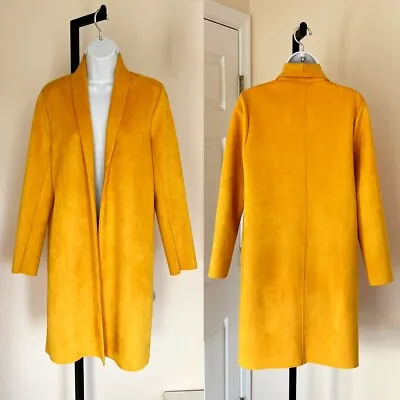 Zara Mustard Yellow Velvet-Feel Open–Front Long Blazer/Jacket/ Coat Size S • $39