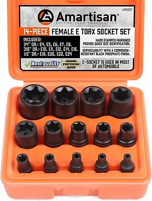 Amartisan 14 Pc Female E-Torx Star Socket Set/Rail 1/4  3/8  1/2  Drive E24 • $28.99