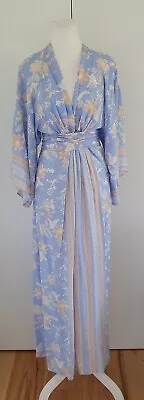 Indikah Boho Kimono Dress Sz 12 Maxi Rayon Floral Blue Print • $34.99