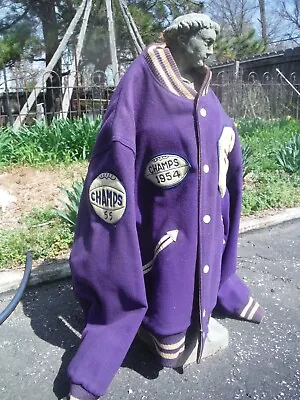 Original Vintage Varsity Letterman Jacket  195455 Champs Patches &pins Bluejays • $75