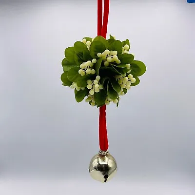 VTG Christmas Mistletoe Kissing Ball Plastic Floral Hanging Bell Red Velvet Rope • $38.65