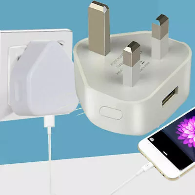 USB Wall Charger Plug Socket 3Pin UK Power Adapter AC For IPhone Samsung Huawei • £4.49