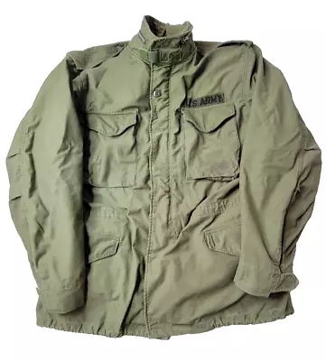 US Army Vintage Vietnam Military M65 Hooded OG Sateen Field Jacket Mens Large L • $125.99