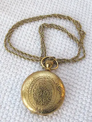 Merle Normal Cosmetics Gold Tone Mirrored Compact Solid Perfume Pendant Necklace • $22