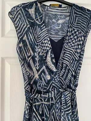 Polo Ralph Lauren Blue Patterned Wrap Dress Silk Size US12 UK16 • £55