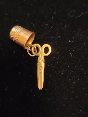 Vintage Mini 14K Yellow Gold Scissors Moving Scissors & Sewing Thimble Charm 2g • $95