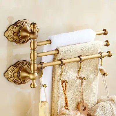 Swivel Towel Bar Brass 3 Arm Bathroom Swing Hanger Hook Antique Wall Mounted • $66.42