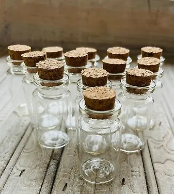 12 Empty Small Mini Glass Bottles With Cork Stopper-Spells-Crystals-Favours-Bead • £6