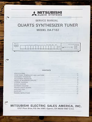 Mitsubishi DA-F162 Tuner Service Manual *Original* • $14.97