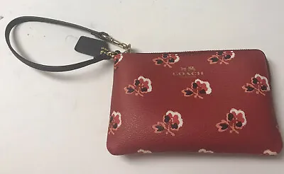 Coach Small Top Zip Wristlet With Graphic Ditsy Floral Print Dark Coral • $21