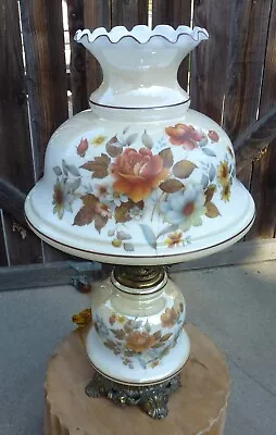 Vintage Large 26  Floral Hurricane Lamp 1971 L&L WMC GWTW 3 Way Light • $115