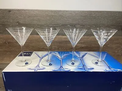 Mikasa Cheers Etched Martini Glasses Cocktail Stripes Bubbles & Spiral 10oz ~ 4 • $67.48