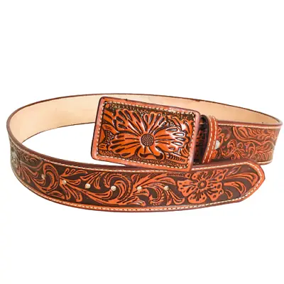 Men's Western Belt Leather Belt Hand Tooled Belt 2 Inch Cinto Cincelado • $34.20