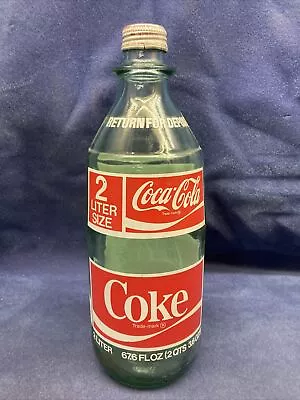 Vintage Collectible Coca Cola 2 Liter Advertising Glass Soda Bottle With Lid • $20