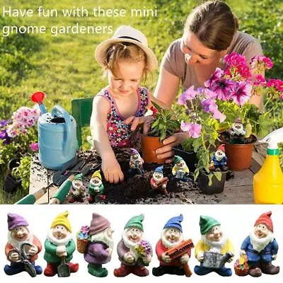 7pcs Mini Gnome Statue Miniature Fairy Garden Gnomes Fairy Resin Outdoor New Q3 • £6.60