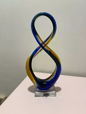 Murano Glassware Figure 8 Blue Yellow Art Glass Sculpture • $85