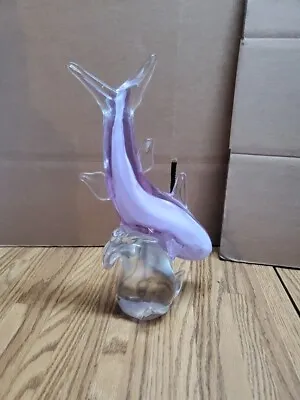 Murano 12   Lavender Hand Blown Glass   Dolphing Riding A Wave • $115