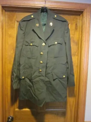 US Army Officer Coat Jacket 40 R Green 100% Wool Military Dress Uniform • $14.99