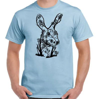 Rabbit T-Shirt Tree Mens Contemporary Animal Environment Easter Wildlife Top • £10.94