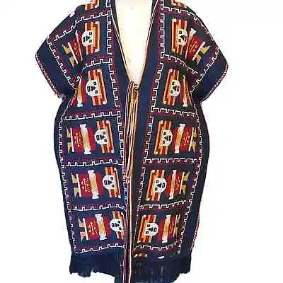 Vintage Global Bohemian Hippie Poncho Blanket 60s Ethnic Cape Mayan • $32