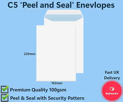 Premium C5 White Envelopes Peel And Seal 100gsm 229mm X 162mm Security Pattern • £2.99