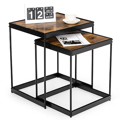 Coffee Tables Nesting Side Set Of 2 For Living Room Modern W/ Sturdy Steel Frame • $49.99